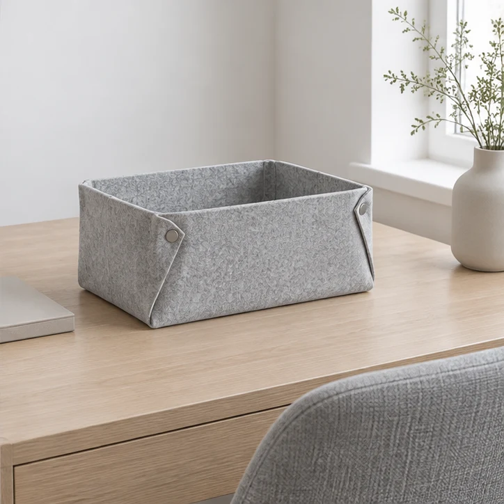 Fold Desk Basket, Light gray — home setting