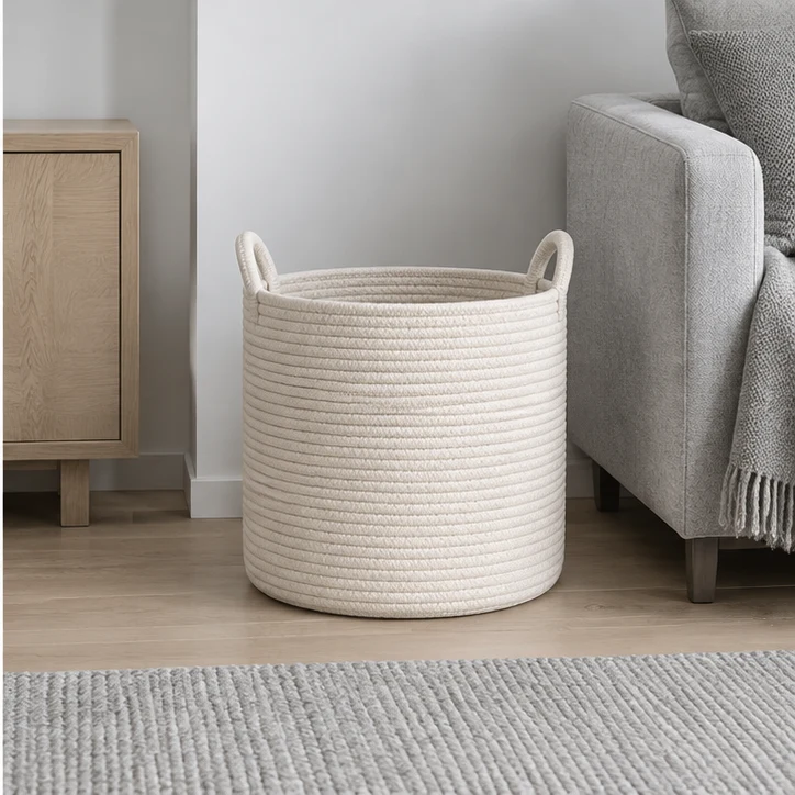 Rope Living Basket, Natural — home setting