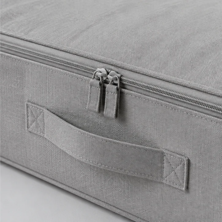 Underbed Zip Basket, Mist gray — material and construction detail