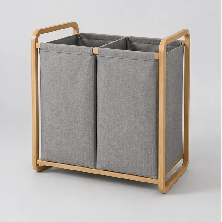 Split Laundry Basket, Bamboo / gray — full product view