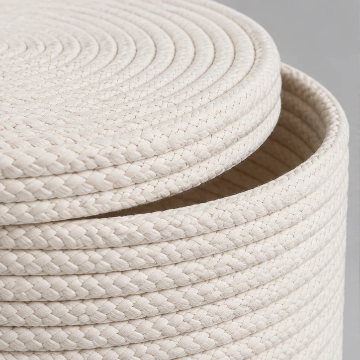 Lidded Rope Basket, Natural — material and construction detail