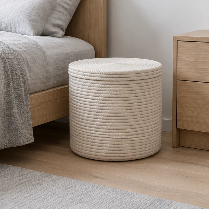 Lidded Rope Basket, Natural — home setting