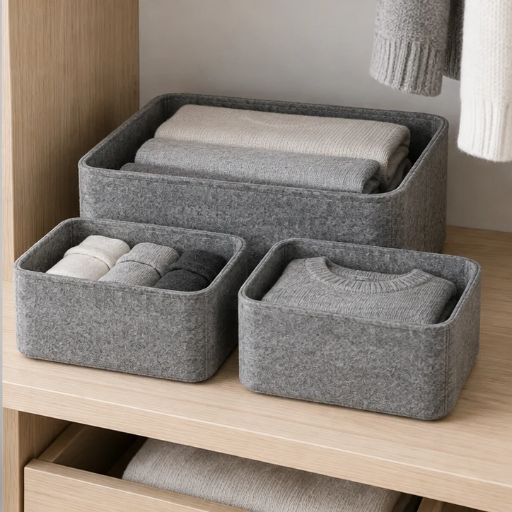 Wardrobe Basket Set, Gray — home setting