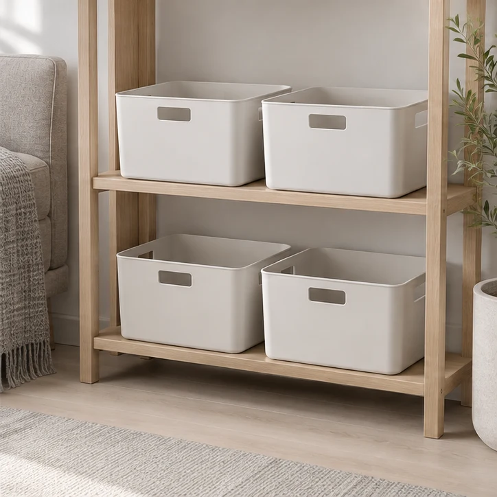 Modular Basket Quartet, Mist white — home setting